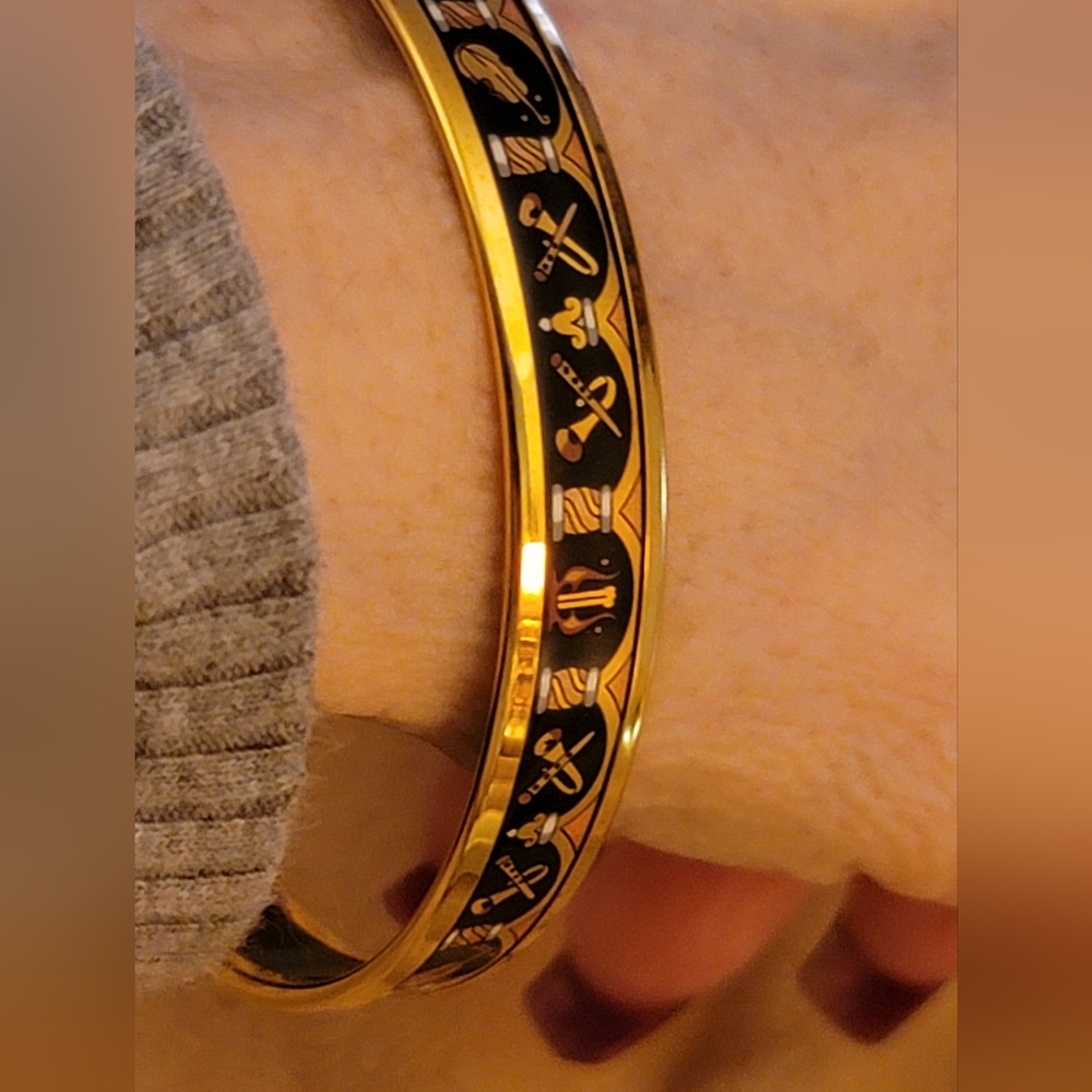 HERMES Cloisonne Bangle Bracelet Black/Gold/Never Worn/ Brand New ❤️ - Picture 7 of 10